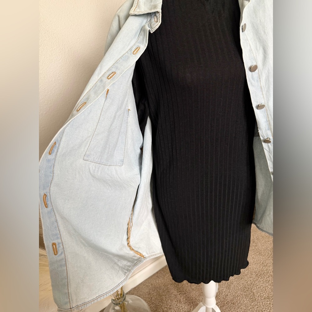 Light Blue Denim Oversized Leopard design Jacket - Picture 5 of 11